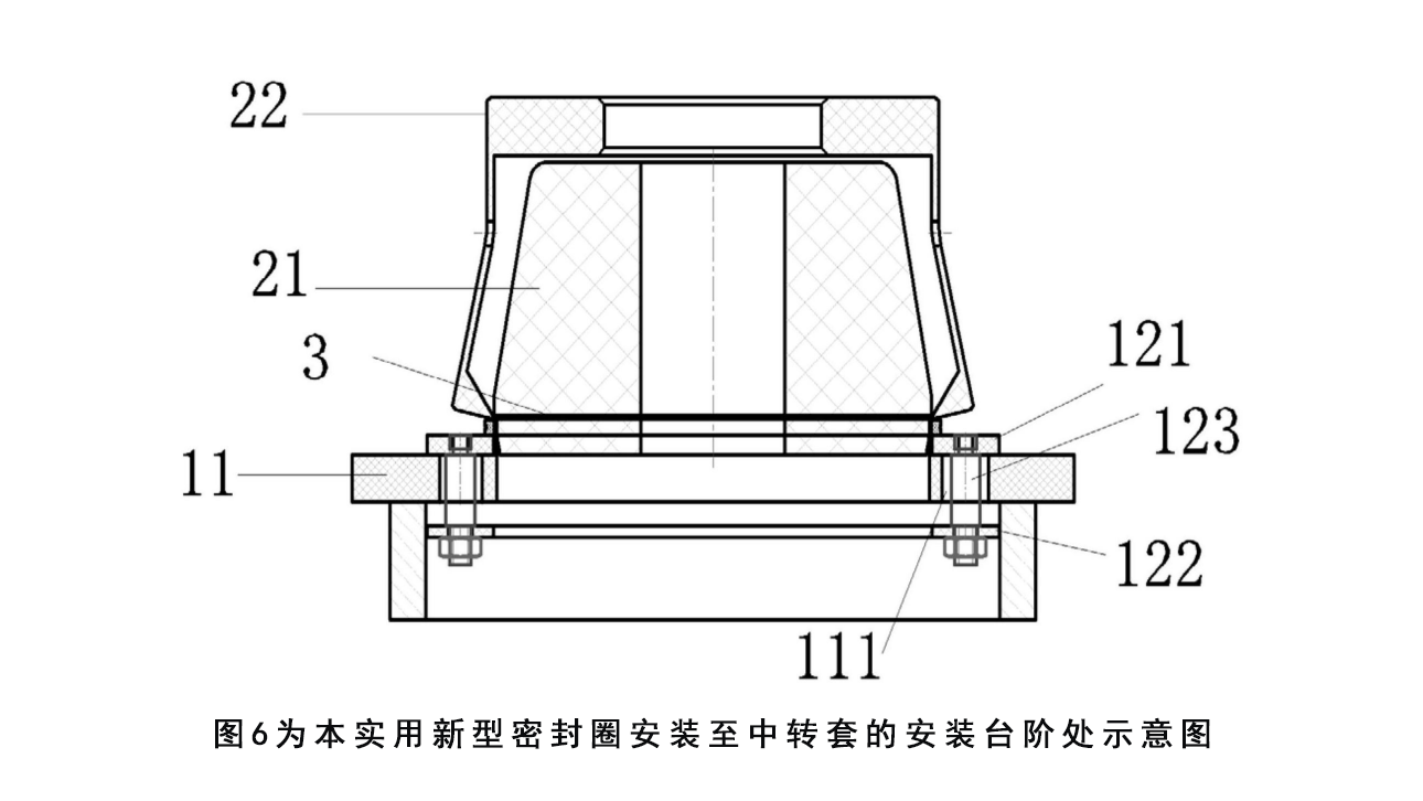 一種孔用密封圈快捷安裝夾具圖6為本實用新型密封圈安裝至中轉(zhuǎn)套的安裝臺階處示意圖 一種孔用密封圈快捷安裝夾具圖6為本實用新型密封圈安裝至中轉(zhuǎn)套的安裝臺階處示意圖